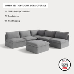 Modular Outdoor Washable 5-Seater Open-Ends Corner Sectional + Ottoman | Classic Canvas in Stone Gray