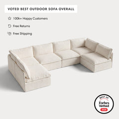 Modular Outdoor Washable 6-Seater Open-Ends U-Sectional | Alfresco Boucle in Creme