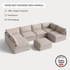 Modular Outdoor Washable 6-Seater Open-Ends U-Sectional + Ottoman | Classic Canvas in Sand