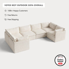 Modular Outdoor Washable 6-Seater U-Sectional | Alfresco Boucle in Creme