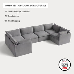 Modular Outdoor Washable 6-Seater U-Sectional | Classic Canvas in Stone Gray