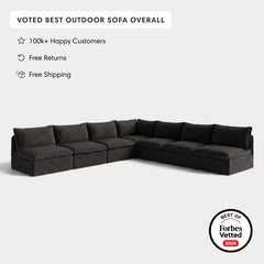 Modular Outdoor Washable 7-Seater Open-Ends Corner Sectional | Classic Canvas in Charcoal