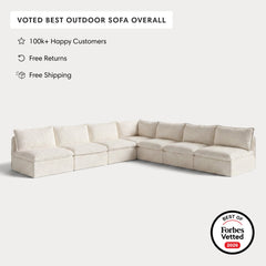 Modular Outdoor Washable 7-Seater Open-Ends Corner Sectional | Alfresco Boucle in Creme