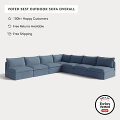 Modular Outdoor Washable 7-Seater Open-Ends Corner Sectional | Classic Canvas in Ocean