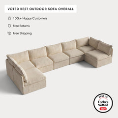 Modular Outdoor Washable 7-Seater Open-Ends U-Sectional | Alfresco Boucle in Cashew