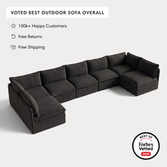 Modular Outdoor Washable 7-Seater Open-Ends U-Sectional | Classic Canvas in Charcoal