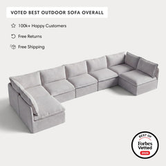 Modular Outdoor Washable 7-Seater Open-Ends U-Sectional | Nano Slubweave in Mist