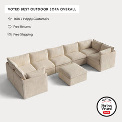 Modular Outdoor Washable 7-Seater U-Sectional + Ottoman | Alfresco Boucle in Cashew