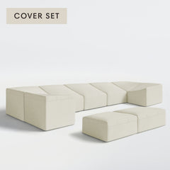 All-Season Outdoor Protective Cover Set for Washable 7-Seater U-Sectional + Bench Ottoman