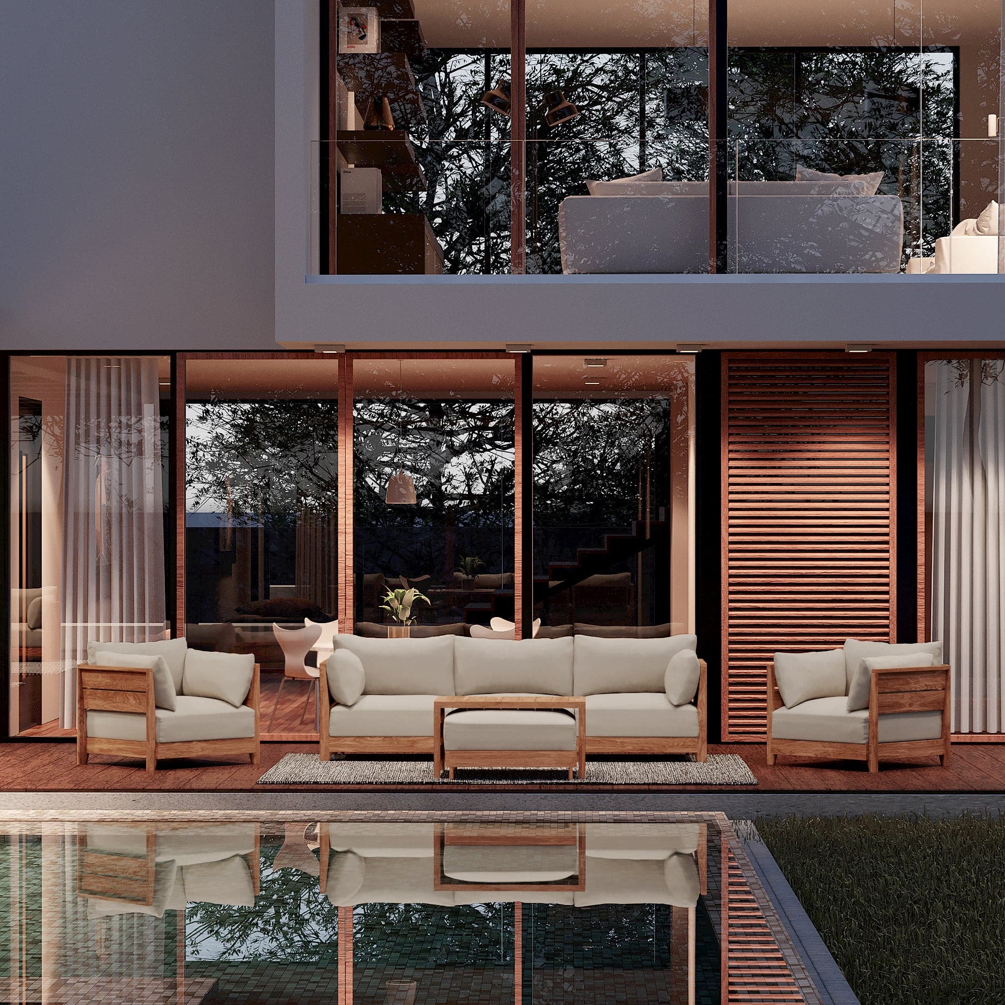 Dwell™ Modular Teak Outdoor 4-Seater Sofa + Armchair Set | Classic Canvas in Sand