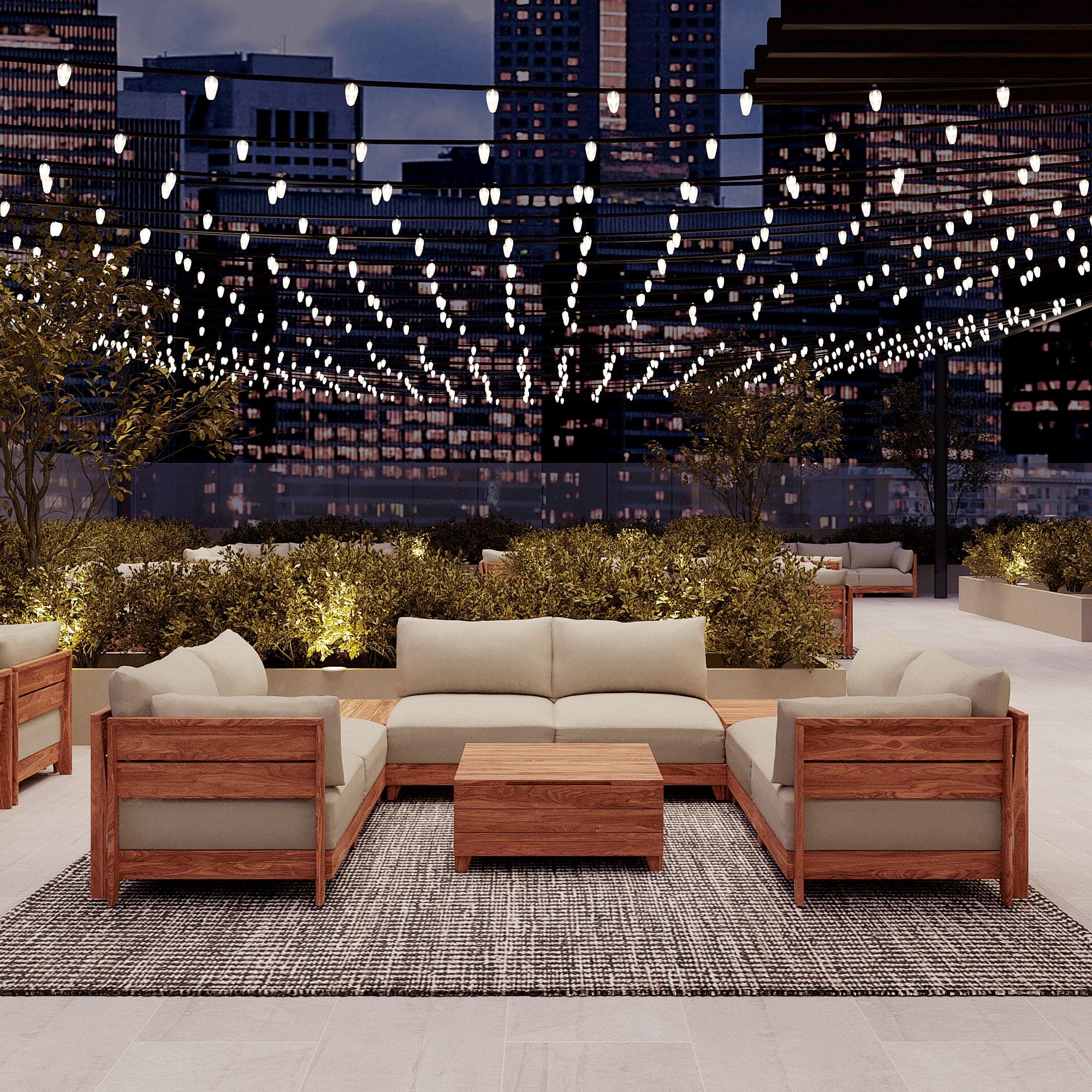 Dwell™ Modular Teak Outdoor 6-Seater U-Sectional + Storage Coffee Tables | Classic Canvas in Sand