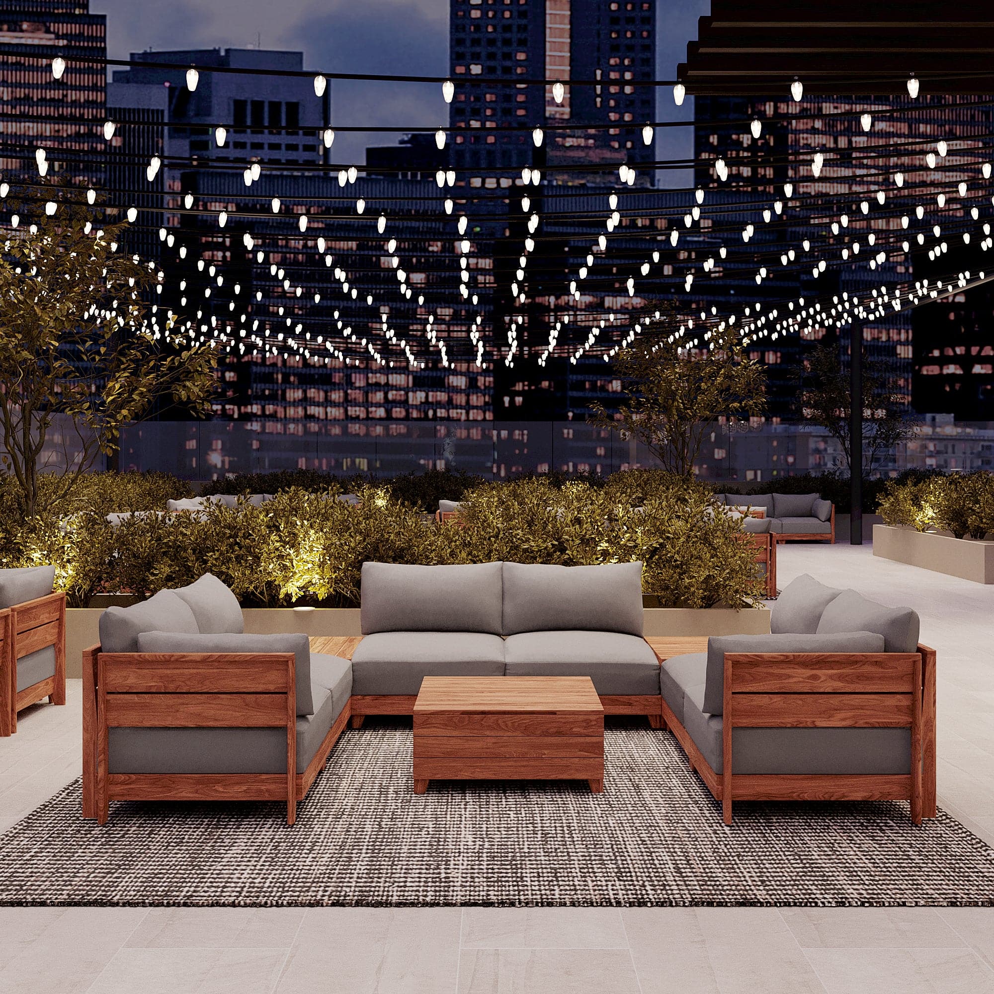 Dwell™ Modular Teak Outdoor 6-Seater U-Sectional + Storage Coffee Tables | Classic Canvas in Stone Gray