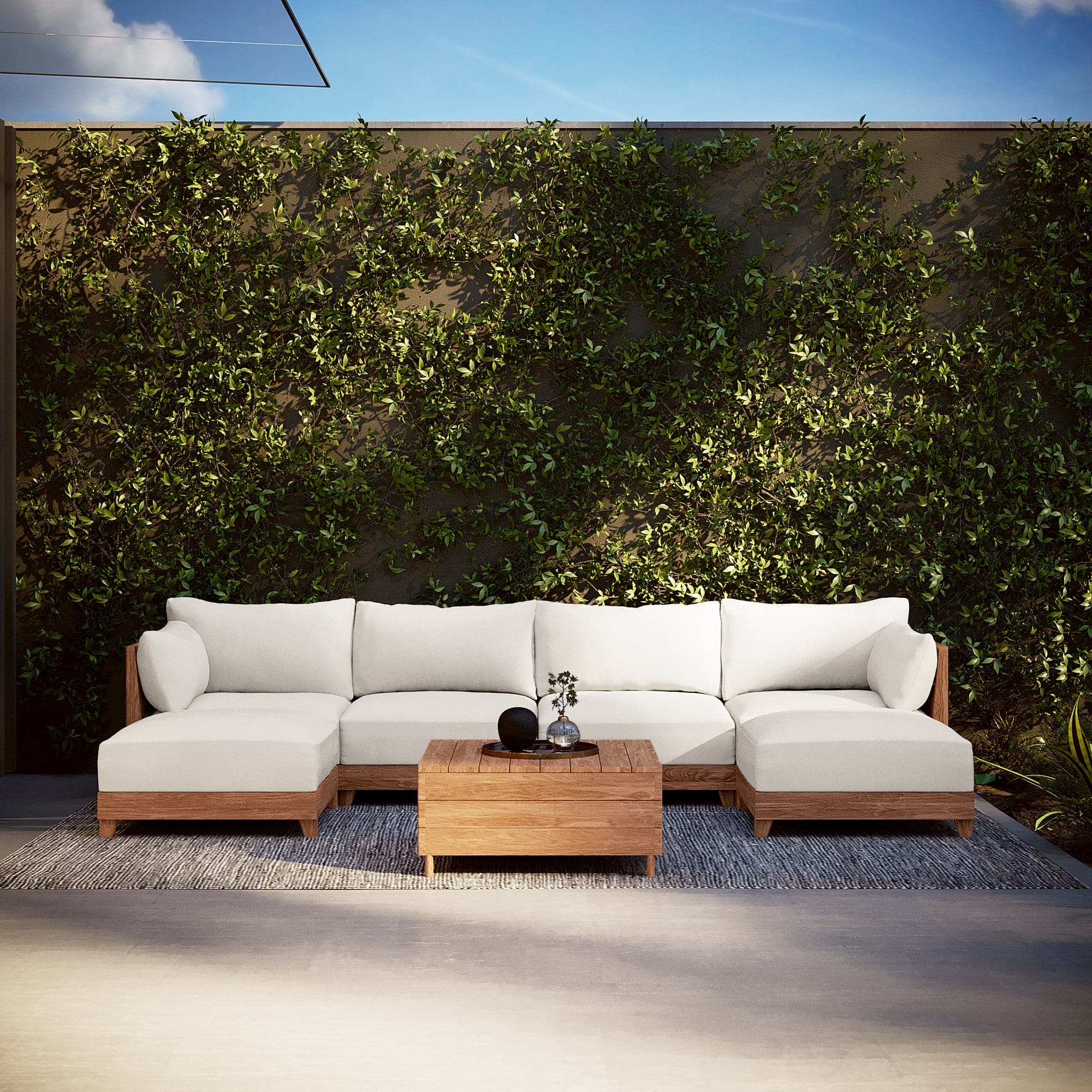 Dwell™ Modular Teak Outdoor 8-Seater U-Sectional | Classic Canvas in Cloud