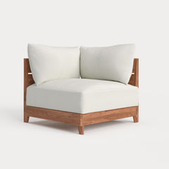 Dwell™ Modular Teak Outdoor Modular Unit - Corner Chair | Classic Canvas in Cloud
