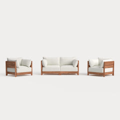 Dwell™ Modular Teak Outdoor Loveseat + Armchair Set | Classic Canvas in Cloud