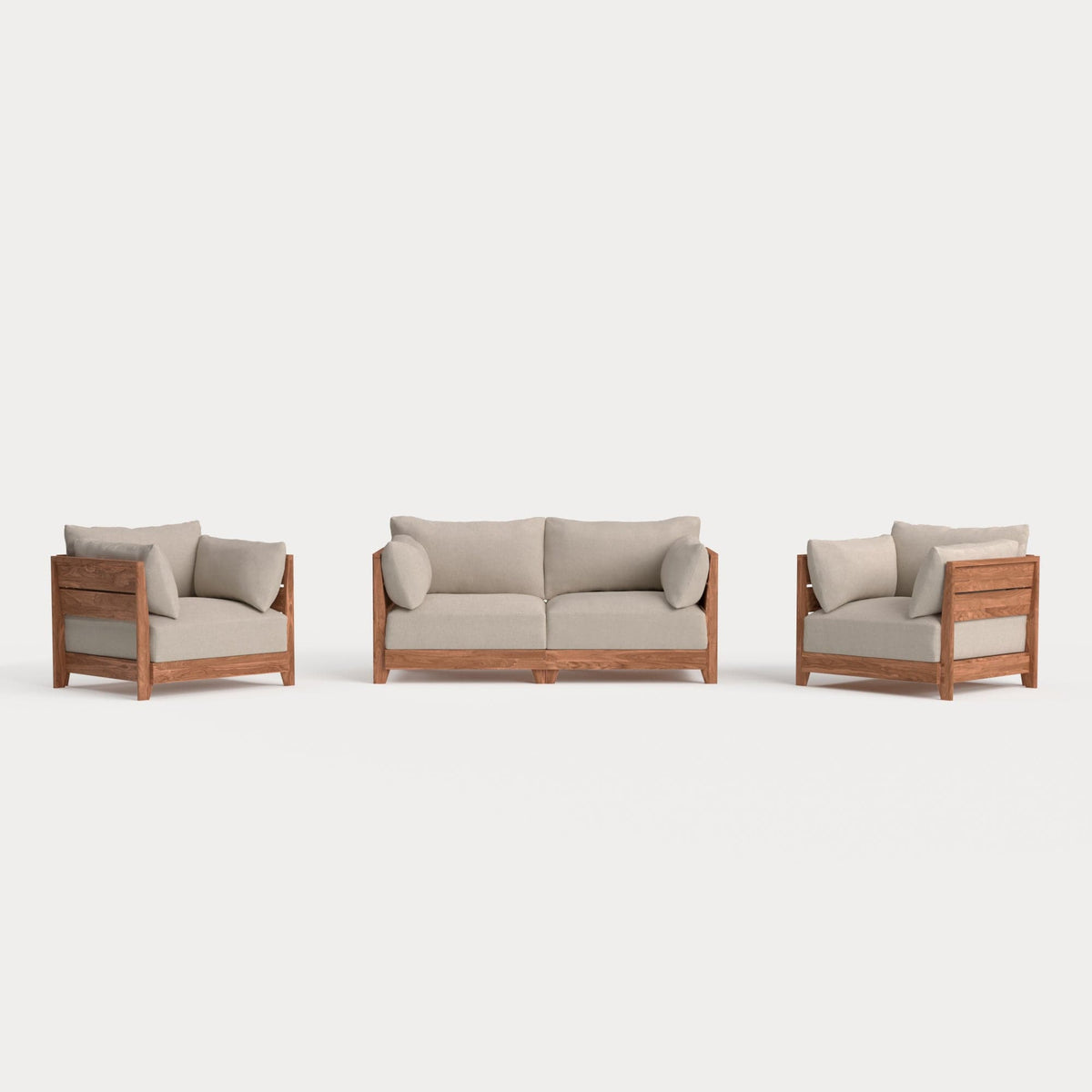 Dwell™ Modular Teak Outdoor Loveseat + Armchair Set | Classic Canvas in Sand