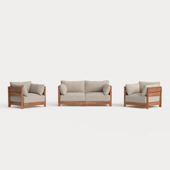Dwell™ Modular Teak Outdoor Loveseat + Armchair Set | Classic Canvas in Sand