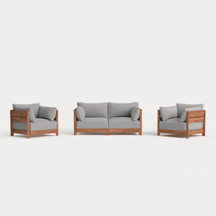 Dwell™ Modular Teak Outdoor Loveseat + Armchair Set | Classic Canvas in Stone Gray