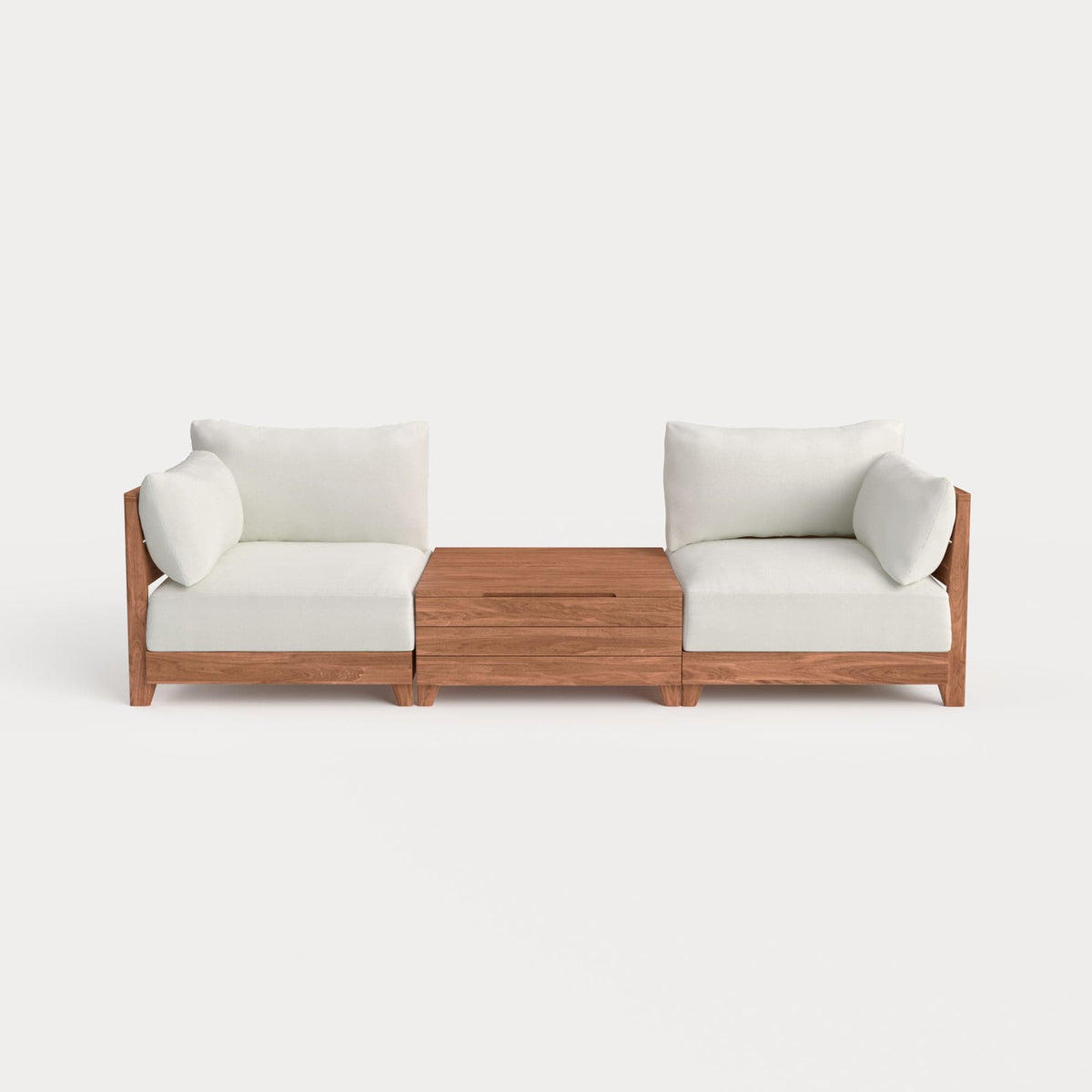 Dwell™ Modular Teak Outdoor 2-Seater + Storage Coffee Table | Classic Canvas in Cloud