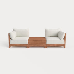 Dwell™ Modular Teak Outdoor 2-Seater + Storage Coffee Table | Classic Canvas in Cloud