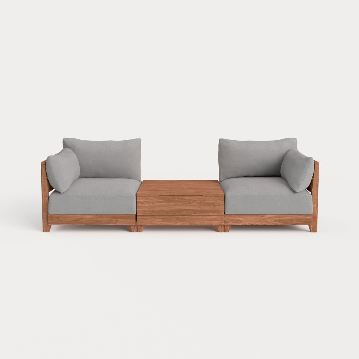 Dwell™ Modular Teak Outdoor 2-Seater + Storage Coffee Table | Classic Canvas in Stone Gray