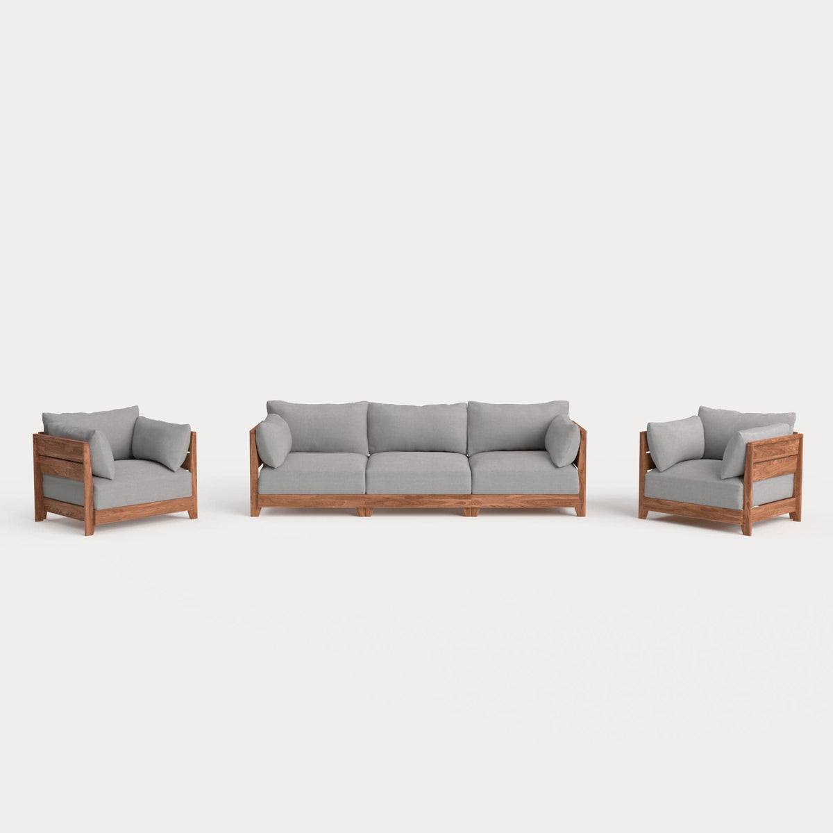 Dwell™ Modular Teak Outdoor Sofa + Armchair Set | Classic Canvas in Stone Gray