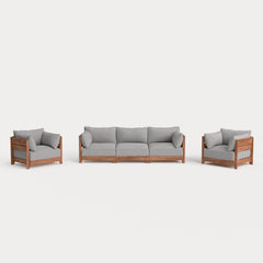 Dwell™ Modular Teak Outdoor Sofa + Armchair Set | Classic Canvas in Stone Gray