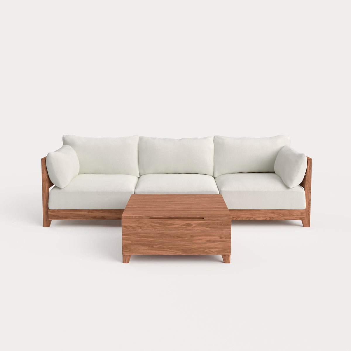 Dwell™ Modular Teak Outdoor Sofa + Storage Coffee Table | Classic Canvas in Cloud