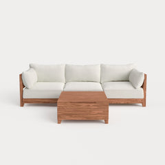 Dwell™ Modular Teak Outdoor Sofa + Storage Coffee Table | Classic Canvas in Cloud