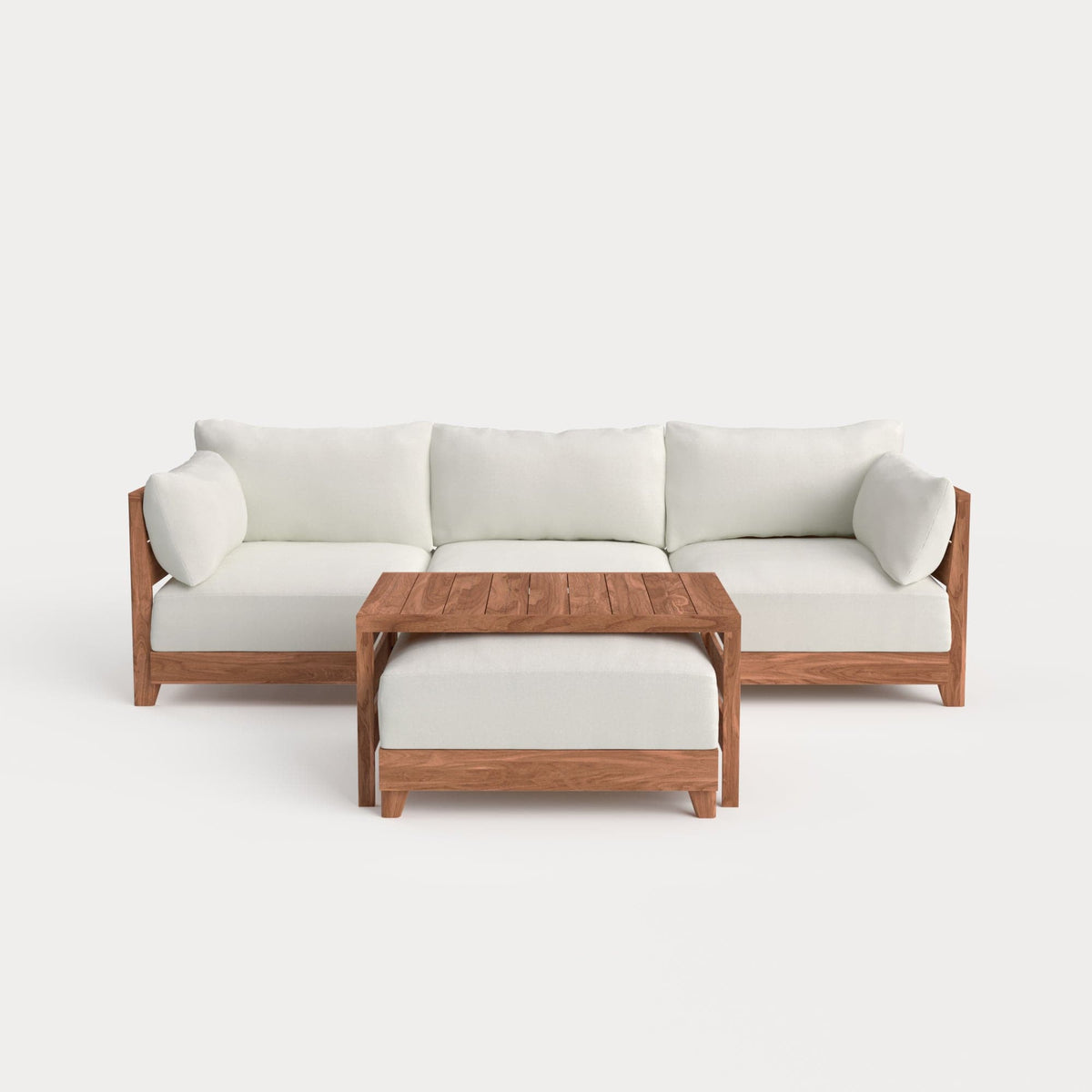 Dwell™ Modular Teak Outdoor Sofa with Ottoman + Side Table  | Classic Canvas in Cloud