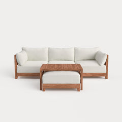Dwell™ Modular Teak Outdoor Sofa with Ottoman + Side Table  | Classic Canvas in Cloud