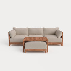 Dwell™ Modular Teak Outdoor Sofa with Ottoman + Side Table  | Classic Canvas in Sand