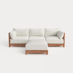 Dwell™ Modular Teak Outdoor Sofa + Ottoman | Classic Canvas in Cloud