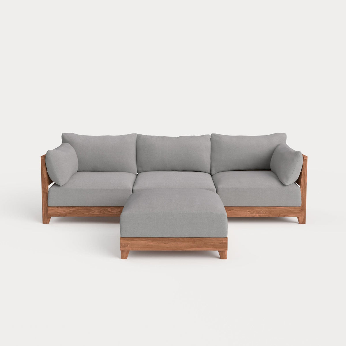 Dwell™ Modular Teak Outdoor Sofa + Ottoman | Classic Canvas in Stone Gray