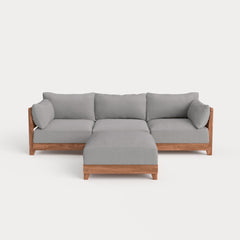 Dwell™ Modular Teak Outdoor Sofa + Ottoman | Classic Canvas in Stone Gray
