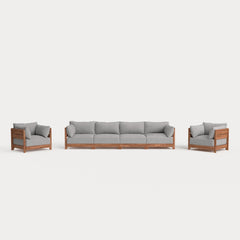 Dwell™ Modular Teak Outdoor 4-Seater Sofa + Armchair Set | Classic Canvas in Stone Gray