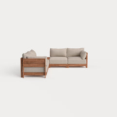 Dwell™ Modular Teak Outdoor 4-Seater L-Sectional + Storage Coffee Table | Classic Canvas in Sand
