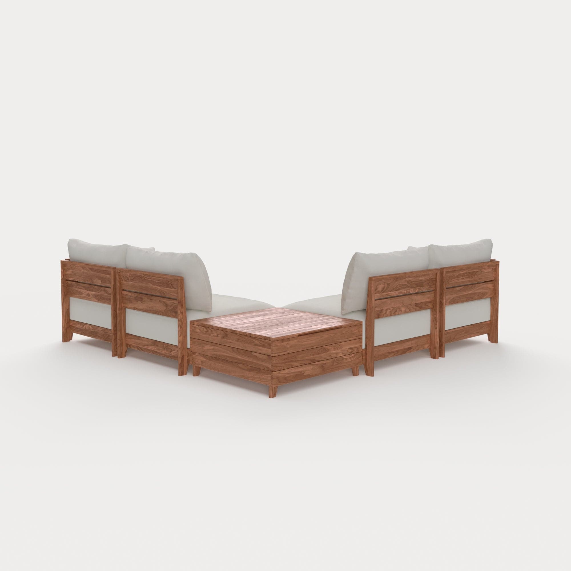Dwell™ Modular Teak Outdoor 4-Seater L-Sectional + Storage Coffee Table | Classic Canvas in Cloud