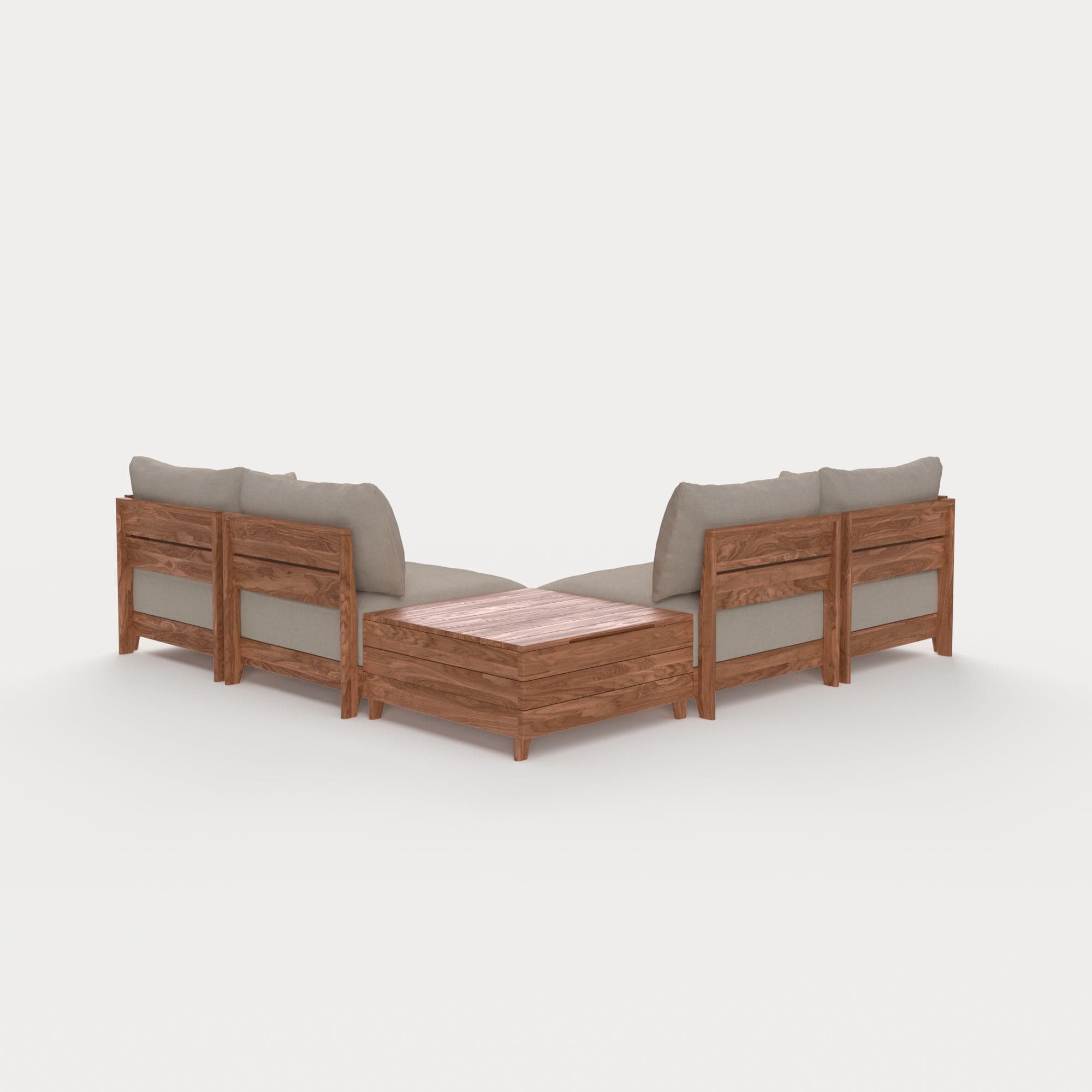 Dwell™ Modular Teak Outdoor 4-Seater L-Sectional + Storage Coffee Table | Classic Canvas in Sand