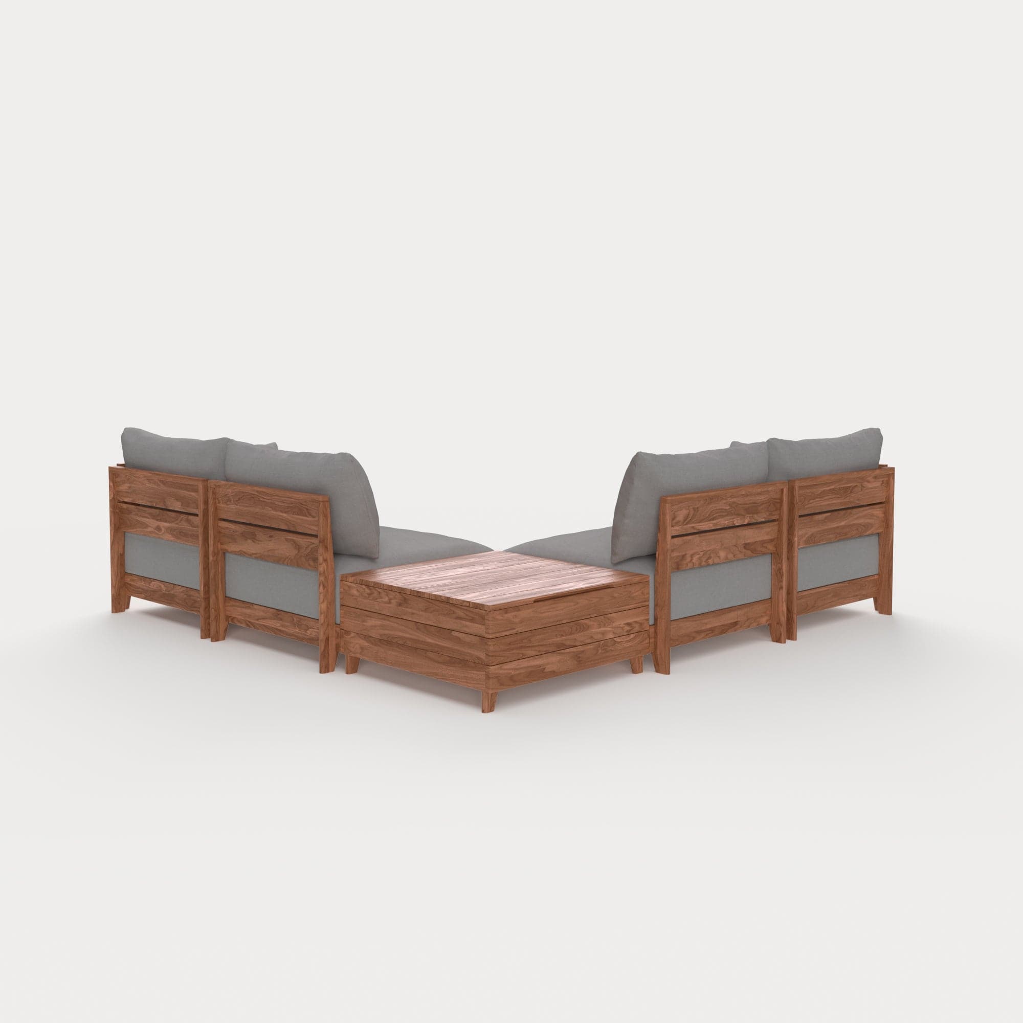 Dwell™ Modular Teak Outdoor 4-Seater L-Sectional + Storage Coffee Table | Classic Canvas in Stone Gray
