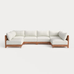 Dwell™ Modular Teak Outdoor 6-Seater U-Sectional | Classic Canvas in Cloud