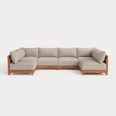 Dwell™ Modular Teak Outdoor 6-Seater U-Sectional | Classic Canvas in Sand