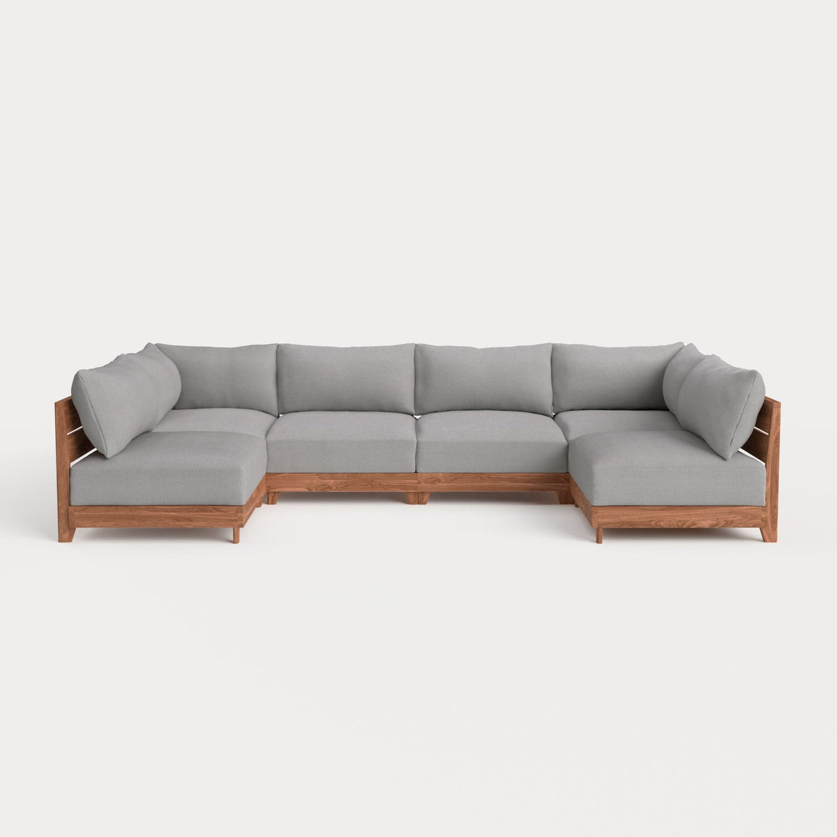 Dwell™ Modular Teak Outdoor 6-Seater U-Sectional | Classic Canvas in Stone Gray