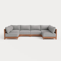 Dwell™ Modular Teak Outdoor 6-Seater U-Sectional | Classic Canvas in Stone Gray