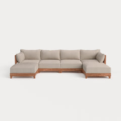 Dwell™ Modular Teak Outdoor 4-Seater U-Sectional | Classic Canvas in Sand