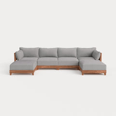 Dwell™ Modular Teak Outdoor 4-Seater U-Sectional | Classic Canvas in Stone Gray