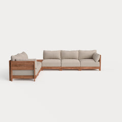 Dwell™ Modular Teak Outdoor 5-Seater L-Sectional + Storage Coffee Table  | Classic Canvas in Sand