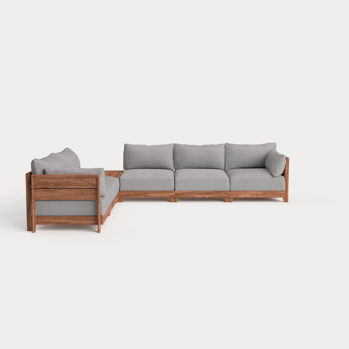 Dwell™ Modular Teak Outdoor 5-Seater L-Sectional + Storage Coffee Table  | Classic Canvas in Stone Gray