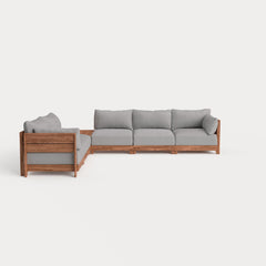 Dwell™ Modular Teak Outdoor 5-Seater L-Sectional + Storage Coffee Table  | Classic Canvas in Stone Gray