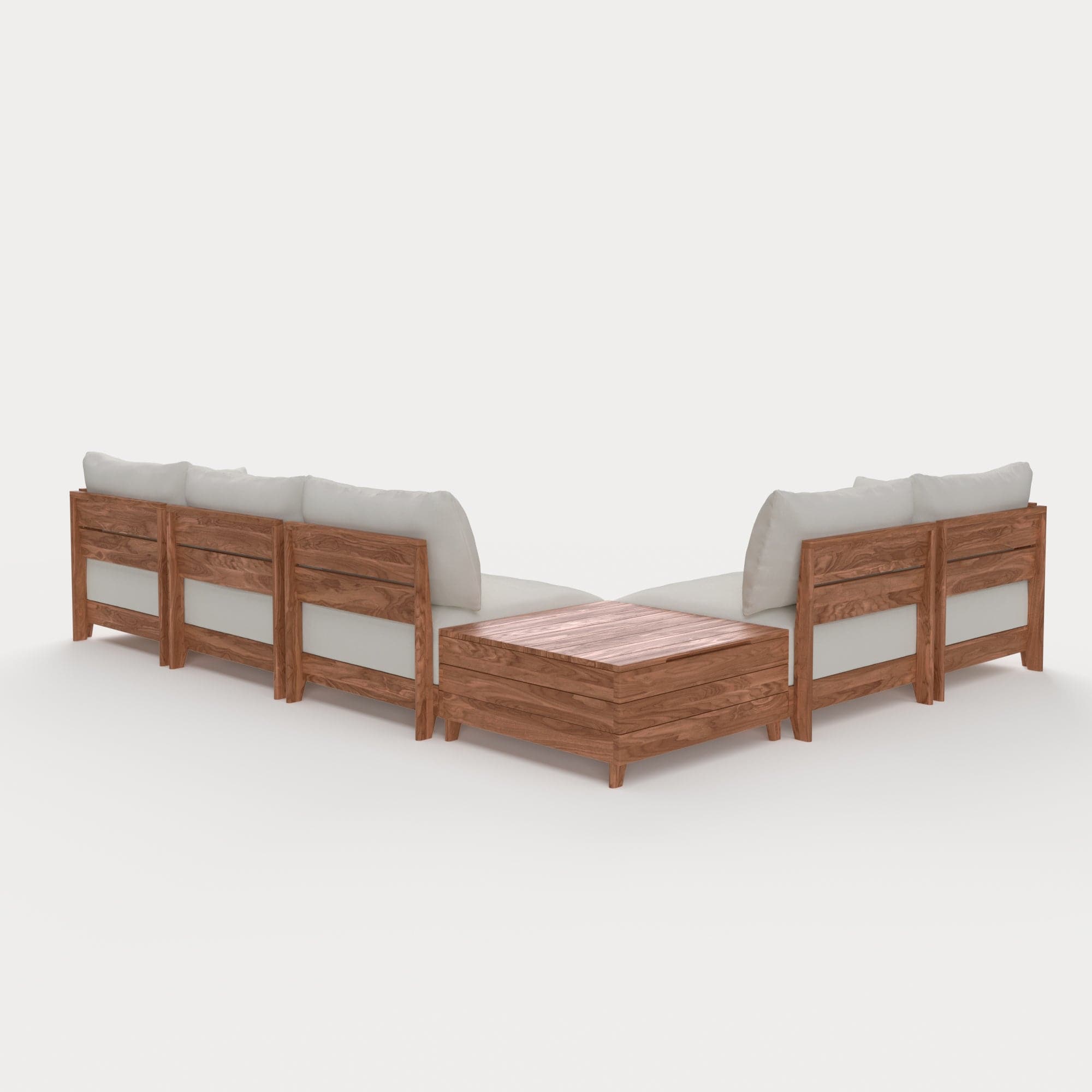 Dwell™ Modular Teak Outdoor 5-Seater L-Sectional + Storage Coffee Table  | Classic Canvas in Cloud
